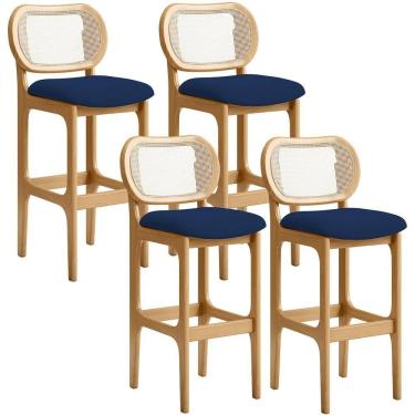 Imagem de Kit 04 Banquetas Altas Para Cozinha Bancada Sala Tela Betta Fixa L02 Suede Azul Marinho - Lyam
