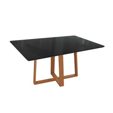 Imagem de Mesa Para Cozinha Elma Madeira Maciça Com Tampo Madeirado Com Vidro 90x160cm Carvalho Preto Fosco Vidro Preto Kappesberg