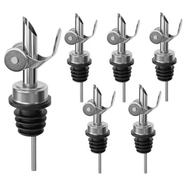 Imagem de MCSDFN 6 peças de bico de despejo automático de licor e óleo, bico dispensador de aço inoxidável 304 para azeite de oliva, álcool, vinho, vinagre, utensílios essenciais para casa e bar, prata