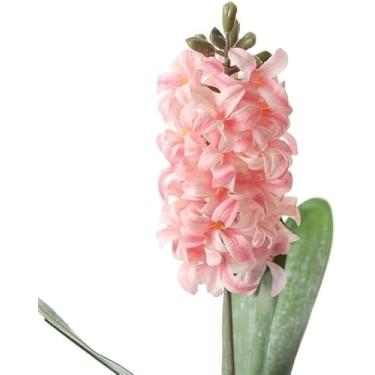 Imagem de 3d Flor Artificial Sentir Jacinto Ramo Único Com Folha Em Vaso Plantas Verdes Falso Floral Home Decoração Atacado Adereços De Foto, Light Pink