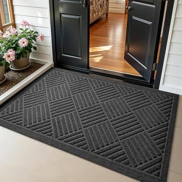 Imagem de PLEASOR Tapete de porta frontal para entrada externa, resistente à sujeira e absorvente, tapete de porta de boas-vindas externo interno, tapete de entrada resistente e antiderrapante, resistente ao