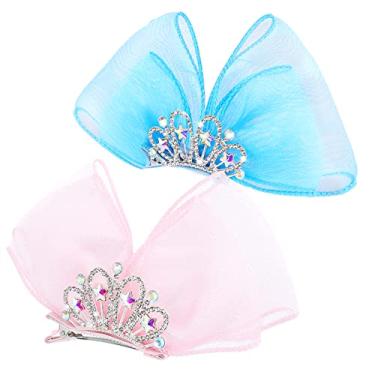 Imagem de Tiara de cabelo com coroa de diamante, laço de metal, gradiente, lateral de princesa, mini acessório de aniversário para meninas