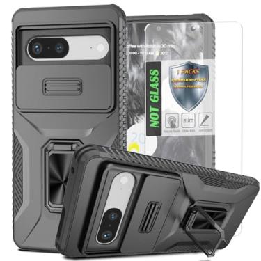 Imagem de Capa para Pixel 7, com capa de lente de câmera deslizante, protetor de tela HD, suporte de anel giratório de 360°, capa protetora à prova de choque de grau militar AYMECL para Google Pixel 7, preta