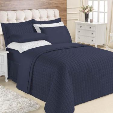 Imagem de Kit Cobre Leito Colcha Veneza Queen 3 Peças Hipercal 180 Fios - Azul Marinho