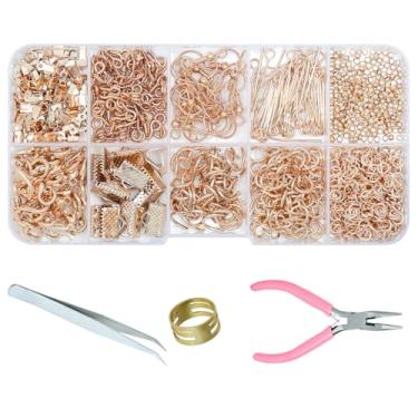 Imagem de Gacuyi Kit de suprimentos para fabricação de joias, kit de reparo de joias com alicates, achados e fios de contas para reparo de achados de joias e miçangas (ouro rosa)