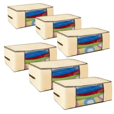 Imagem de Caixa Organizadora de guarda roupa/Edredom/lençol/sapatos/coberta 45x45x20cm (Kit com 6 Creme)