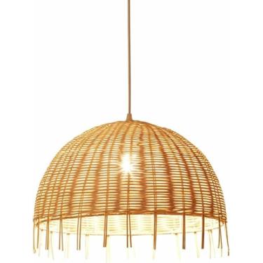 Imagem de WLHAZMWY Luminária pendente de vime natural, abajur, tecido à mão, luminária pendurada, iluminação de teto de casa de fazenda chinesa, fácil instalação