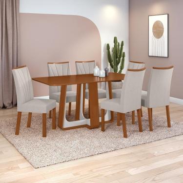 Imagem de Conjunto Sala De Jantar Mesa Easy Pop 170x90cm Tampo Mdf Com 6 Cadeiras Confortlinho Mosaico Cinza Frassino/off White