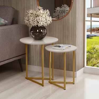 Imagem de Conjunto De Mesa De Apoio Jade Sala Estar Pé De Aço Dourado