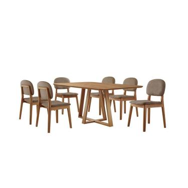 Imagem de Conjunto Sala De Jantar Mesa Florença 160x90cm Tampo Retângular Laminado Mel Com 6 Cadeiras évora Courino Marrom