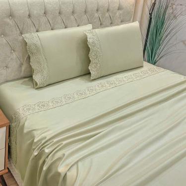 Imagem de Jogo De Cama Lençol Bella Queen 4 Peças Micropercal 300 Fios Bordado Inglês Macio Bege 100% Poliéster