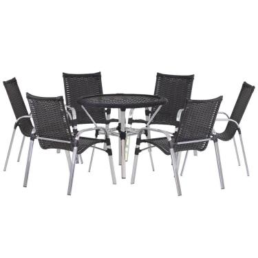 Imagem de Jogo 6 Cadeiras E Mesa Varada Alumínio Jardim Fibra Trama Pedra Ferro