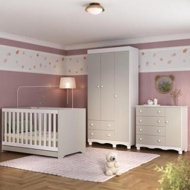 Imagem de Quarto de Bebê Completo com Berço Americano 3 em 1 Dengo Multimóveis Mp4592 Branco/off White