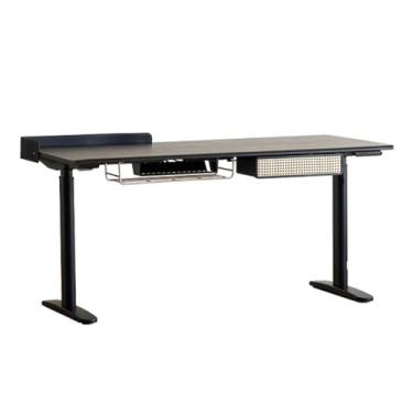 Imagem de Mesa de computador para escritório em casa Mesa de pé elétrica com gaveta e cesto armazenamento, mesa estudo ajustável em altura madeira freixo, estação trabalho