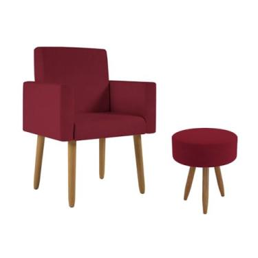 Imagem de Poltrona Decorativa Cadeira Recepção Com Puff Balaqui Decor Cor:marsala