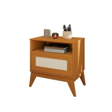 Imagem de Mesa de Cabeceira Retrô 1 Gaveta Com Nicho e Pés de Madeira Maciça com Ratam Galaxy(CEDRO)