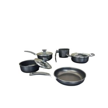 Imagem de Conjunto de Panela de Pressão Antiaderente Revestida com Teflon de 8 PeçAs com Tampa e Vidro Para Uso DoméStico FáCil de Limpar e DuráVel(Preto e Preto)