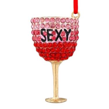 Imagem de Enfeites de Natal de taça de vinho 2025 enfeites de bebida de metal rosa para decorações de árvore de Natal enfeites exclusivos de vinho com álcool presentes para adultos, mulheres e homens