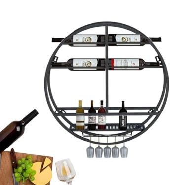 Imagem de Prateleiras de metal para bar de vinho prateleira de exibição de garrafa de licor montada na parede com rack de copo de vinho, minibar, armário de álcool redondo para cozinha, sala de jantar, bar de