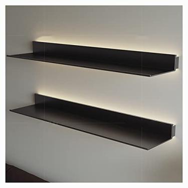 Imagem de Prateleiras emissoras de luz de liga de alumínio, estante criativa para pendurar na parede, prateleiras flutuantes montadas na parede, luz LED iluminada embutida e transformador fácil de instalar (Cor