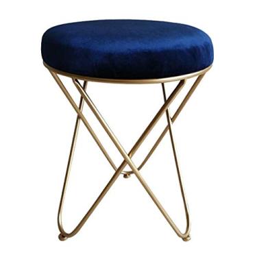 Imagem de Cadeira de jantar banco de algodão linho maquiagem assento nórdico ouro metal mudança sapatos banco sala de estar sofá moderno cadeiras de jantar FENPING (cor: azul)