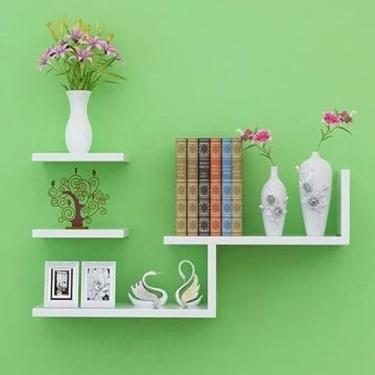 Imagem de Prateleiras de parede flutuantes de parede, conjunto de 4, prateleiras de armazenamento montadas na parede, prateleiras decorativas de parede para quarto, cozinha, sala de estar, escritório, arte de