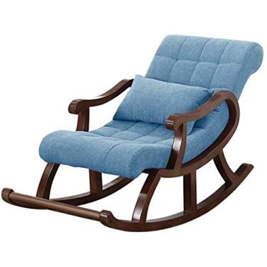 Imagem de Cadeira de balanço nórdica de madeira reclinável em cadeira de idoso sofá adulto lazer varanda cadeira fácil azul