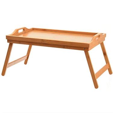 Imagem de Bandeja de cama de bambu natural elegante com pernas dobráveis e alça de movimento suporte de joelho versátil prato de café da manhã presente para adultos e crianças