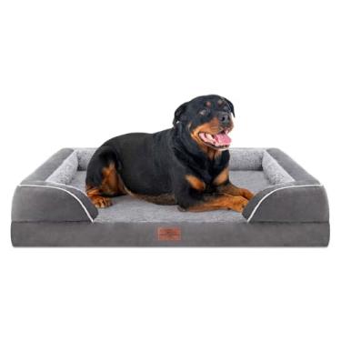 Imagem de Comfort Expression Cama ortopédica para cães extragrandes 121 x 76 cm, à prova d'água de espuma para ovos, 2GG, com almofadas removíveis, sofá para cães com capa lavável e fundo antiderrapante, cinza