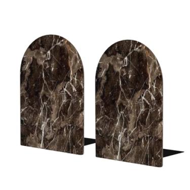 Imagem de Suportes de livros de madeira grandes abstratos marrom mármore decorativo antiderrapante resistente terminais de livro para mesa de escritório em casa biblioteca de estudo escolar divisórias de livros