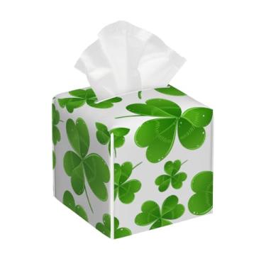 Imagem de Porta-lenços de couro quadrado impermeável trevo verde primavera organizador de papel facial com cinto inferior estojo de lenços para mesa, banheiro, escritório, mesa, carro, decorativo