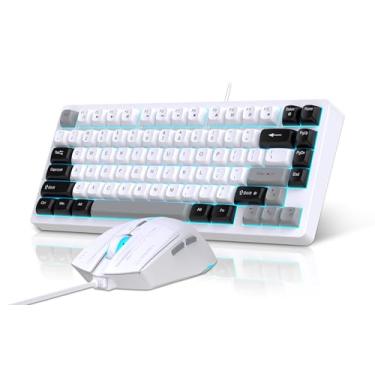 Imagem de Snpurdiri Combo de teclado e mouse com fio, teclado mecânico compacto de 81 teclas, teclas redondas retrô, azul gelo, teclado de jogos retroiluminado para laptop, fácil de carregar em viagem de
