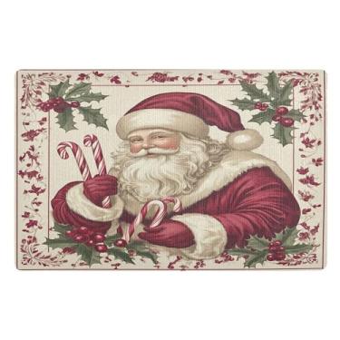Imagem de SEHANY Tapete de porta de inverno Papai Noel Natal para todos os climas, impermeável, secagem rápida, bem-vindo, tapete de entrada antiderrapante, tapete decorativo de poliéster para entrada, varanda