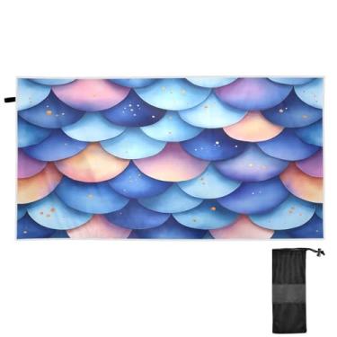 Imagem de Blueangle Toalha de praia padrão de escamas de sereia - Toalhas de viagem leves e compactas - Toalha de secagem rápida super absorvente para natação, acampamento e férias (500)