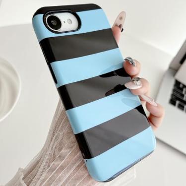 Imagem de HYUEKOKO Capa de telefone com listras horizontais para iPhone 16e, linda moda retrô listrada padrão de linha, capa estética, TPU macio e fino e policarbonato rígido à prova de choque para meninas