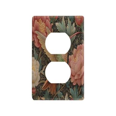 Imagem de Blueangle Placa de parede de tomada dupla beija-flor, tamanho padrão, placas de cobertura de tomada elétrica de 1 gangue para decoração de quarto de escritório em casa, 4,53 x 2,76 polegadas (56)