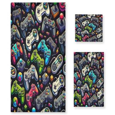 Imagem de ATTX Conjunto de toalhas de banho com vários gamepads de 3 peças - Ultra macio e de secagem rápida, toalhas de mão absorventes de grau de hotel e spa para banheiro #544