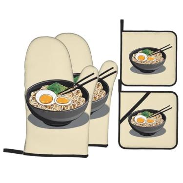 Imagem de Delicious Sweet Ramen - Conjunto de luvas de cozinha com suportes de tampa, luvas de forno resistentes ao calor para lidar com panelas quentes, grelhar, churrascos, kit de 4 peças.