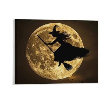 Imagem de HouLaiZhe Pôster de Halloween Bruxa Lua Impressão de Arte de Parede Decorações de Halloween Decoração de Parede Estética Gótica para Sala de Estar Quarto 11 x 14 polegadas (28 x 35 cm)