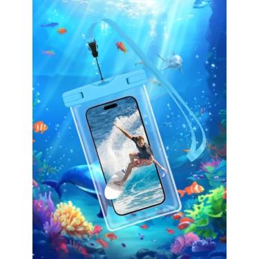 Imagem de Bolsa de telefone à prova d'água 16,8 cm transparente bolsa de telefone universal para natação praia caiaque tela sensível ao toque janela (azul)