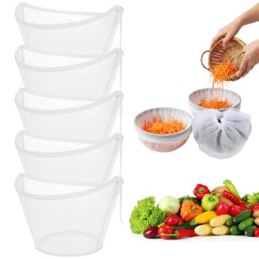 Imagem de Sibba Panos de queijo para coar, 5 peças, sacos de malha de nylon reutilizáveis, filtro de malha branca ultrafina para suco de vegetais, leite de nozes, iogurte, queijo fresco, bolinhos, recheios