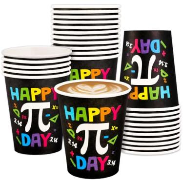 Imagem de Whaline 50 peças de copos de papel Happy Pi Day colorido preto matemática ¢ Copos descartáveis para bebidas quentes e frias festa sala de aula, suprimentos de mesa, 255 g