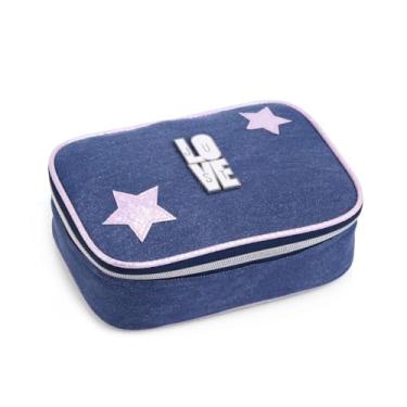 Imagem de Estojo Escolar Grande Teen Azul Escuro Organizador Divisória Unissex Adolescente Estudante Faculdade