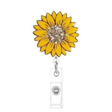 Imagem de Carretel de crachá de girassol amarelo, retrátil, engraçado, clipe retrátil, clipes de crachá de enfermagem, médico, professor, escritório