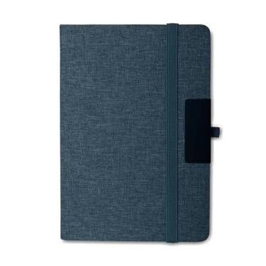 Imagem de Caderno de Anotações Executivo, Capa Dura em Material Reciclável, 80 Folhas Pautadas, com Fechamento Elástico, Suporte para Caneta, Placa de Metal para Personalização, 21,3x14,5x1,2cm (1, Azul)