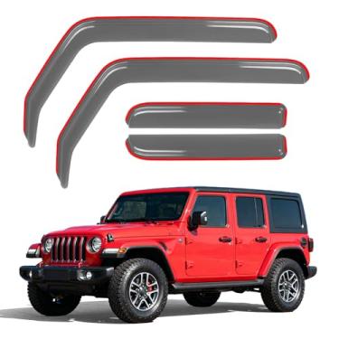 Imagem de Aurorasters Protetores de chuva de janela no canal para Jeep Wrangler JL 2018-2025 (4 portas/ilimitado) e Jeep Gladiator 2020-2025, defletores de janela para acessórios Jeep Wrangler JL 2025, 4 peças