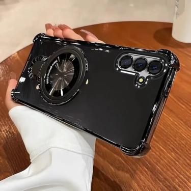 Imagem de Capa com suporte magnético e revestimento antichoque para Samsung Galaxy A16 A26 A36 A56 A17 A07 A06 A15 A25 A35 A55 A14 A24 A34 A54, preta, A34 5G