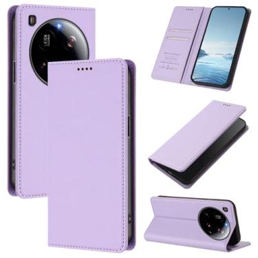 Imagem de Capa carteira fina para Xiaomi 15 Ultra com capa flip magnética, compartimentos para cartões e suporte, bloqueio RFID, compatível com carregamento sem fio, capa protetora à prova de choque (roxa)