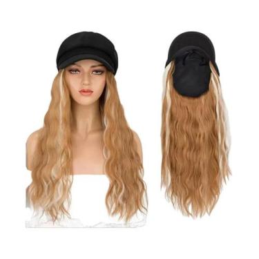 Imagem de Boné Newsboy Preto Com Extensões De Cabelo Bob, Peruca Sintética Cache
