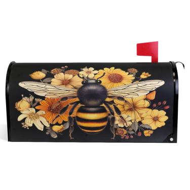 Imagem de TSENQUE Capas de caixa de correio magnéticas decorativas de vinil para caixa de correio envoltórios de inverno flores de abelha floral férias à prova de intempéries decoração de caixa de correio
